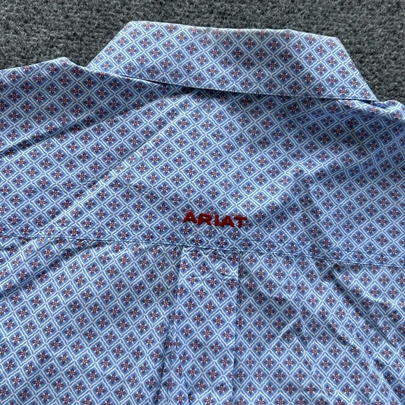 Ariat Shirt Mens 2XL Blue Geometric Western Button Down Long Sleeve Cotton - Picture 11 of 12